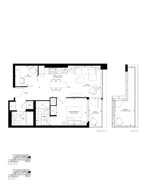 Floor plan for 1 bed, 1 bath, 678 sqft